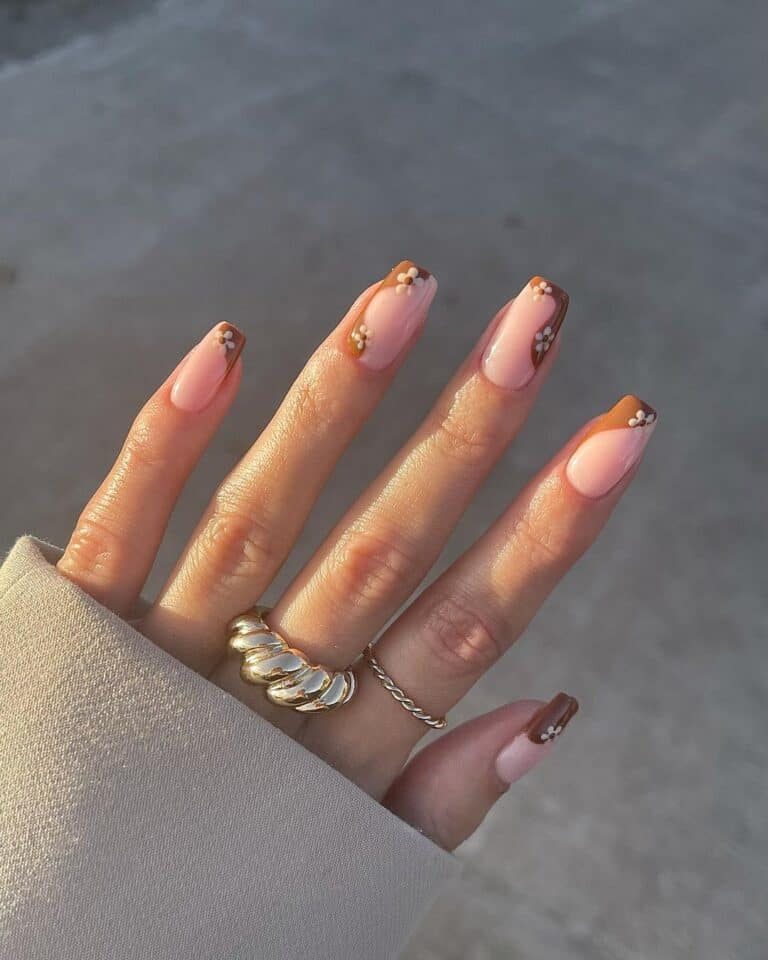 Autumnal Side French Floral Nails