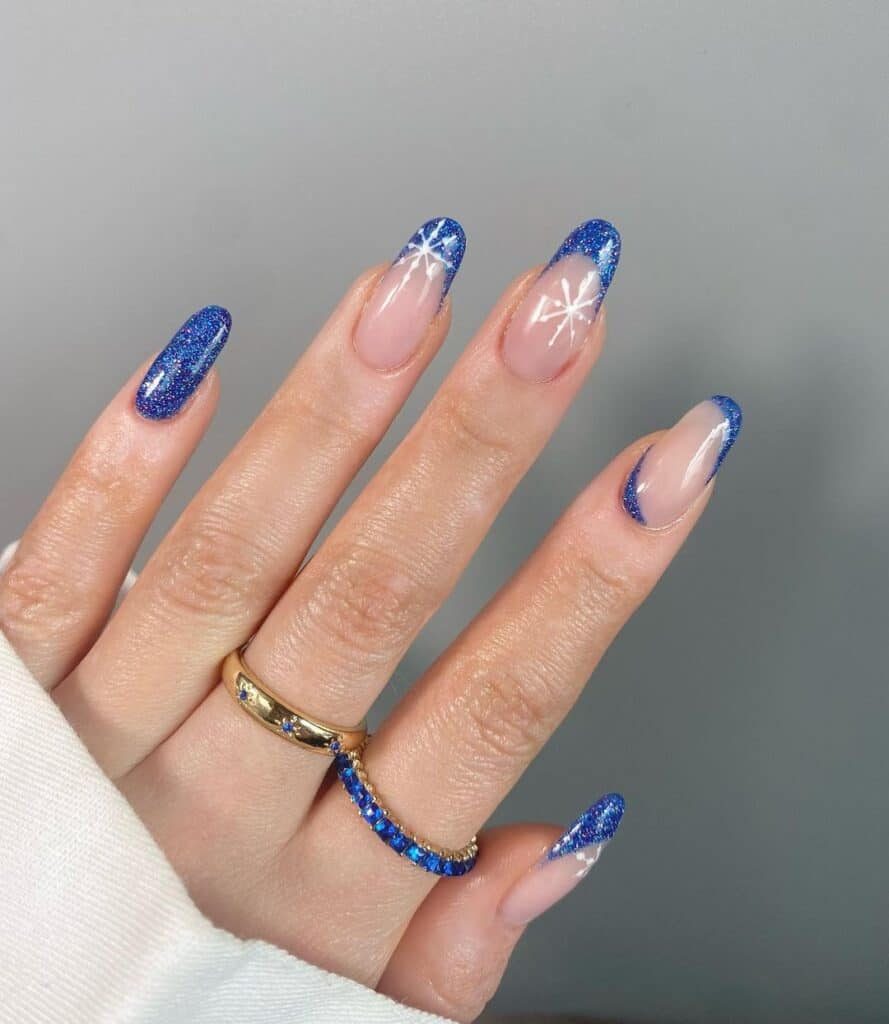 Blue Glitter French Tip Nails