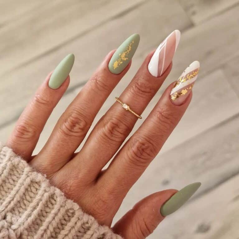 Classy Sage Almond Autumn Nails