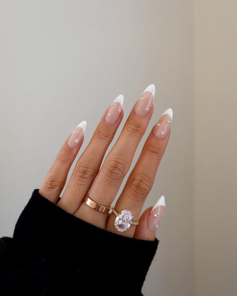 Classy White Pearls Nails for Graduation