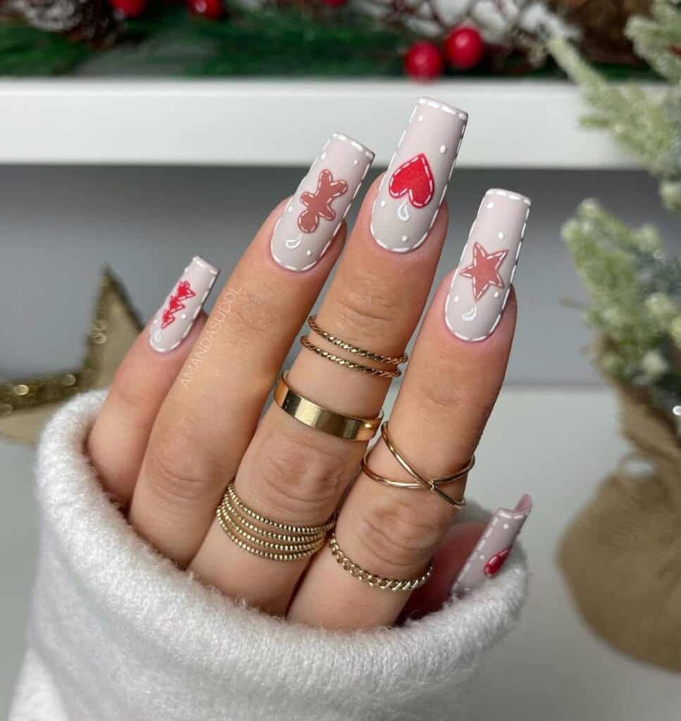 Cute Grey Based Gingerbread Holiday Nails