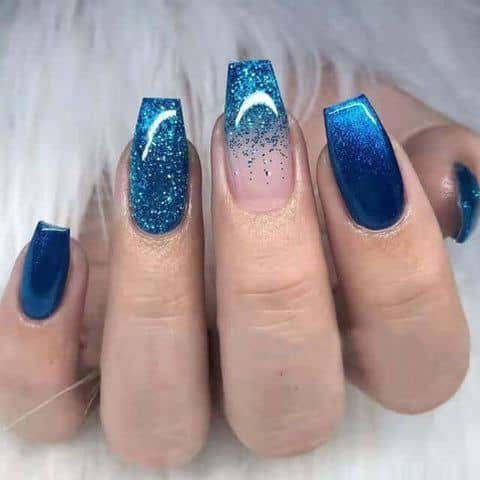 Glittery Blue December Nails for Christmas