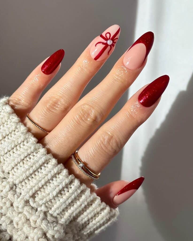 Glittery-French-Red-Christmas-Nails