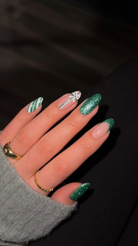 Glittery-Green-Christmas-Nails