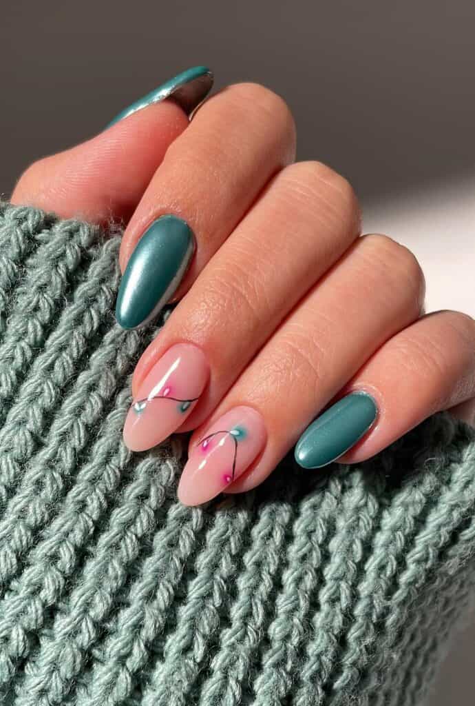 Green-Festive-lights-Nails