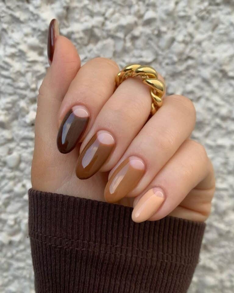 Half Moon Brown Autumn Nail Idea