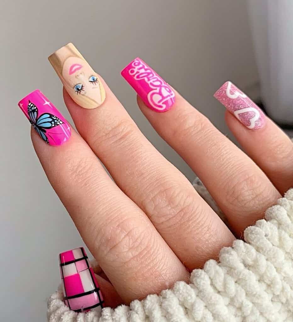 Hand-Painted-Barbie-Nail-Art