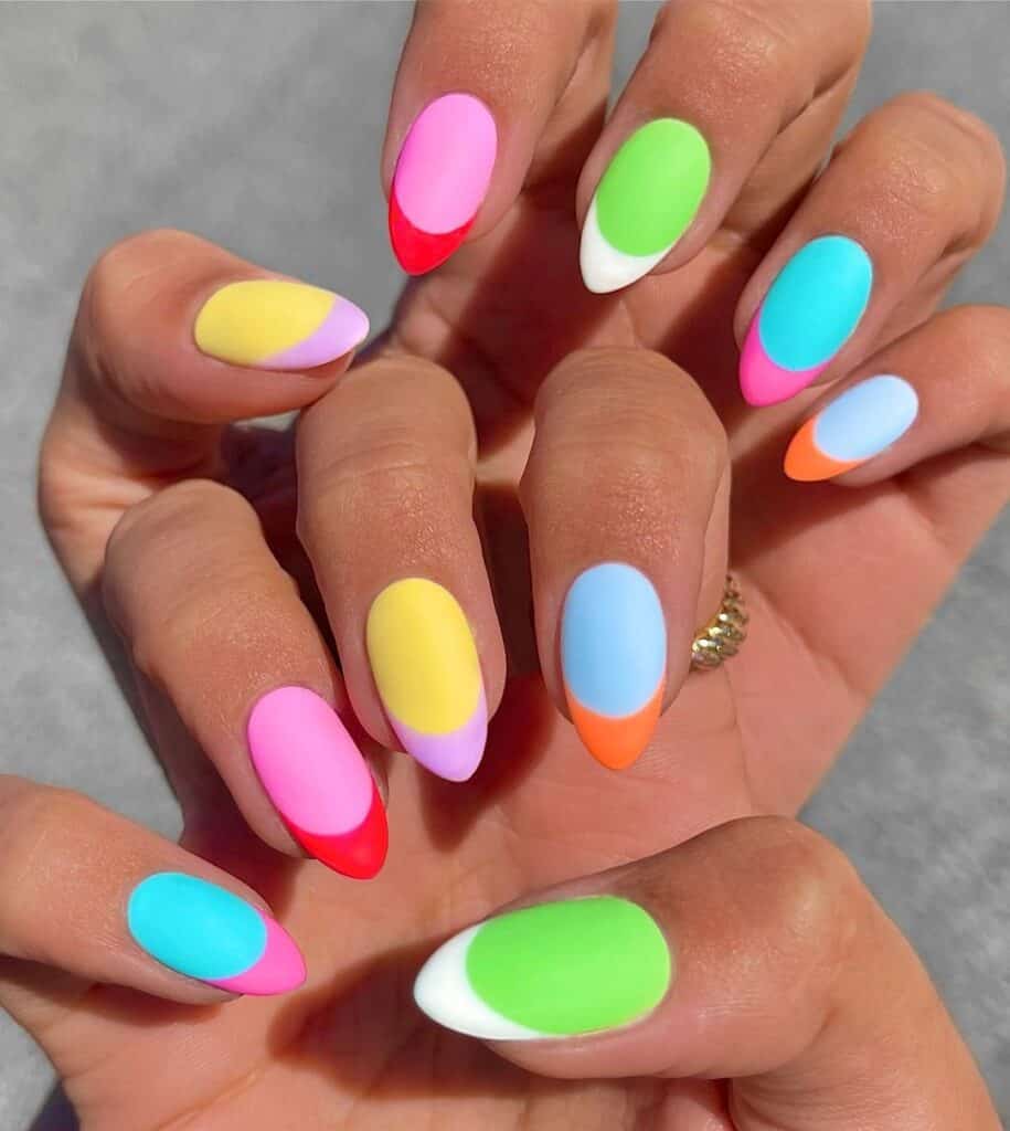 Matte-Neon-Multi-Color-French-Nails
