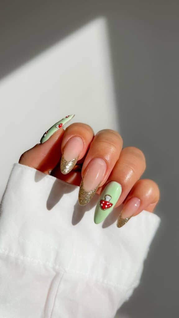 Mushroom-Glam-Christmas-Nail-Design