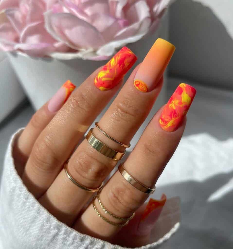 Neon-Flame-Marble-Nail-Design