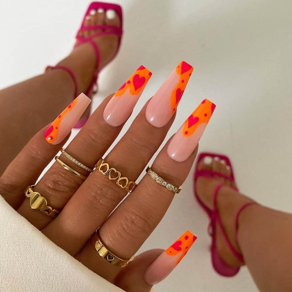 Neon-Pink-and-Orange-Heart-Nails