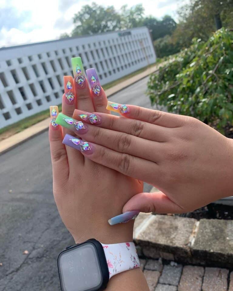Pearly-Neon-Graduation-Nails