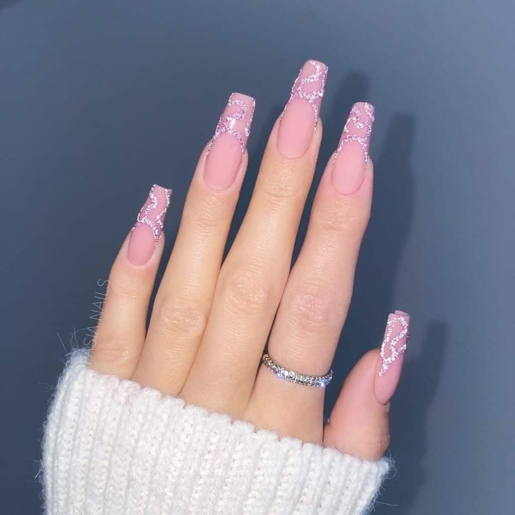 Pink-French-Swirly-Nails-with-a-Touch-of-Glitter