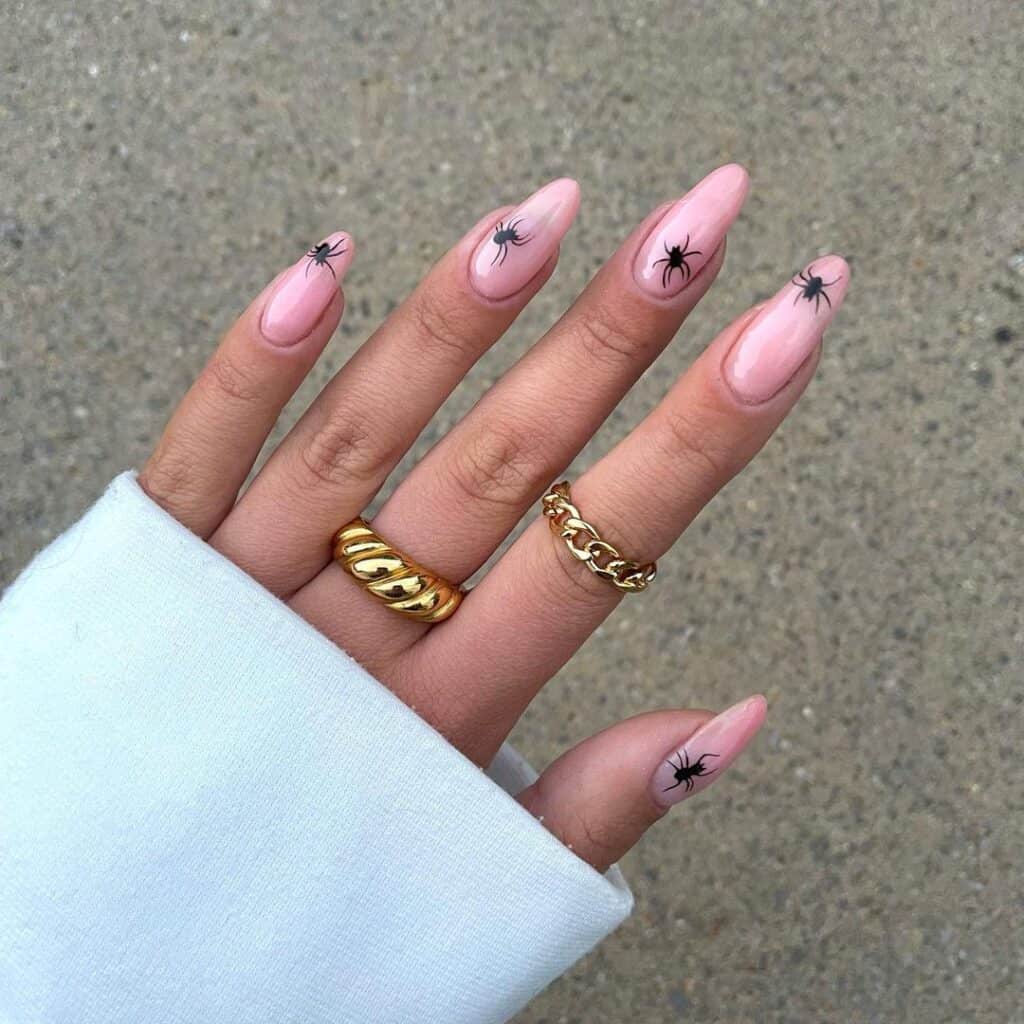 Pink-Nails-with-Baby-Spiders