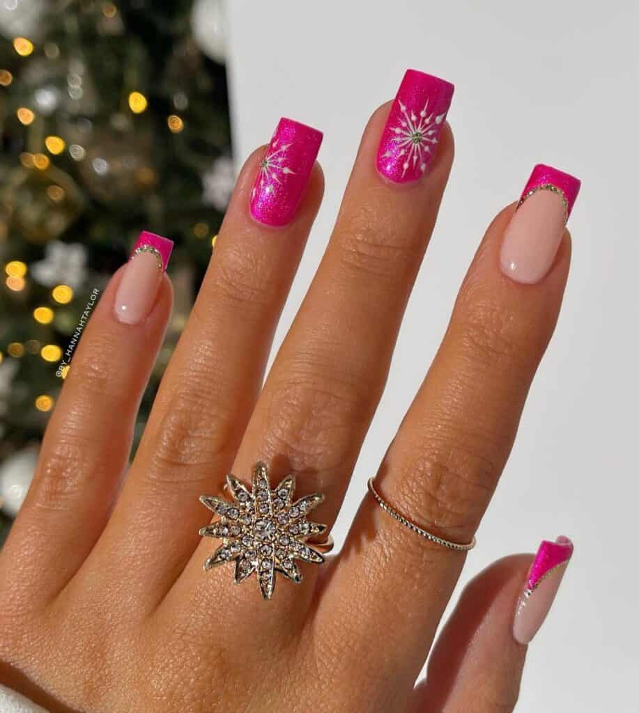 Short-Pink-Metallic-Christmas-Nails