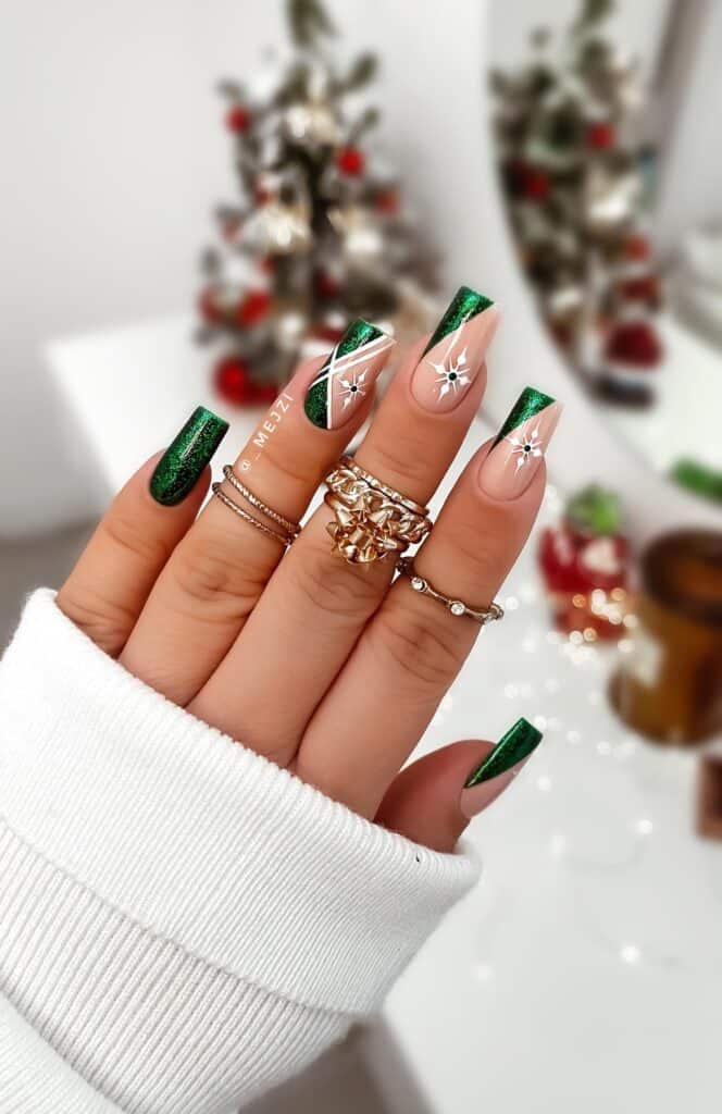 Sided-French-Green-Christmas-Nail-Designs