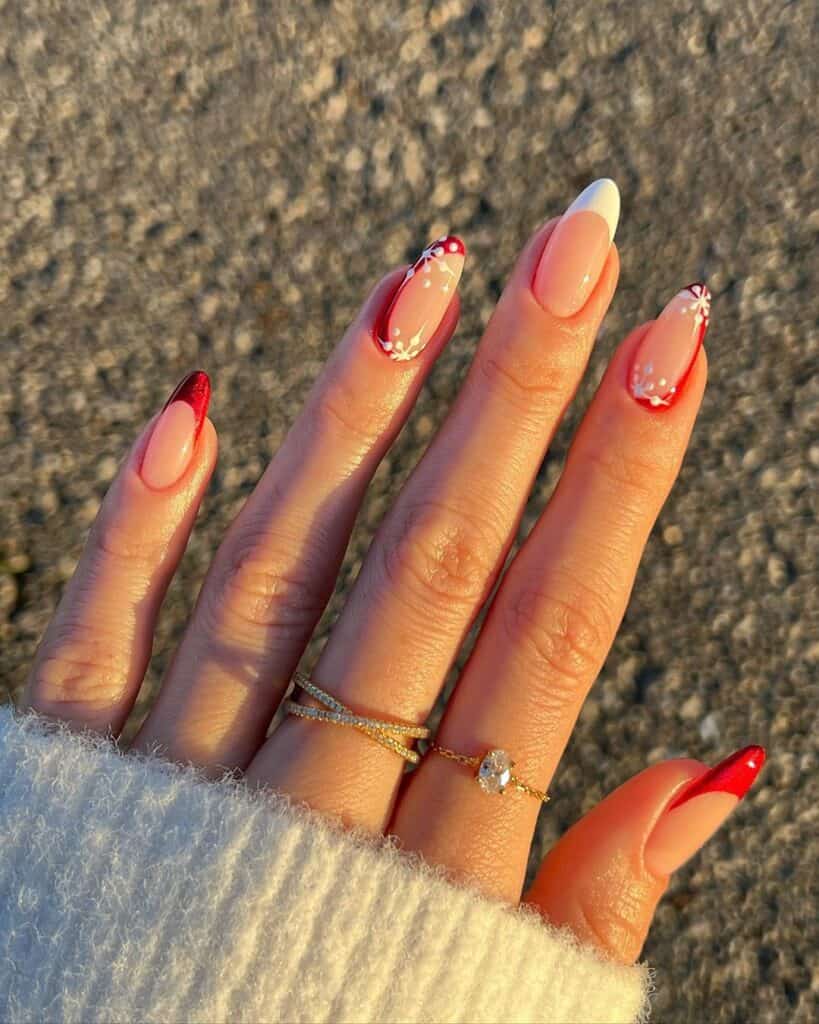 Simple-Red-and-White-Snowflake-Nails