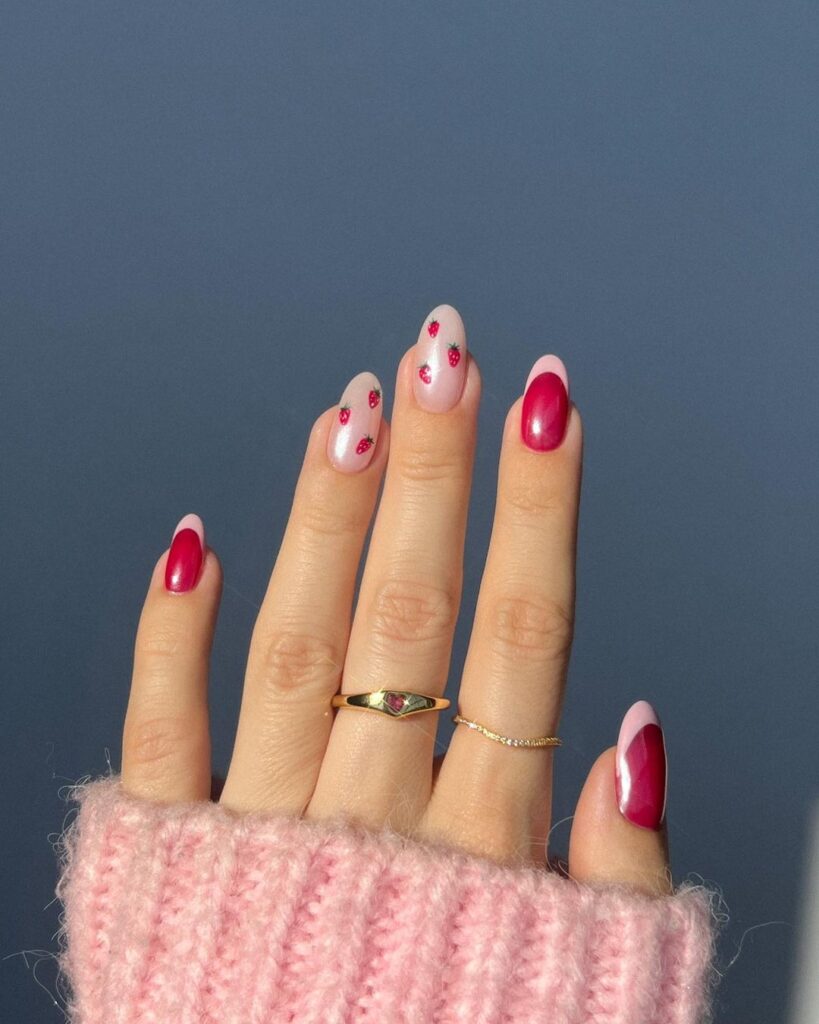 Sparkly-Chrome-Strawberry-Nails