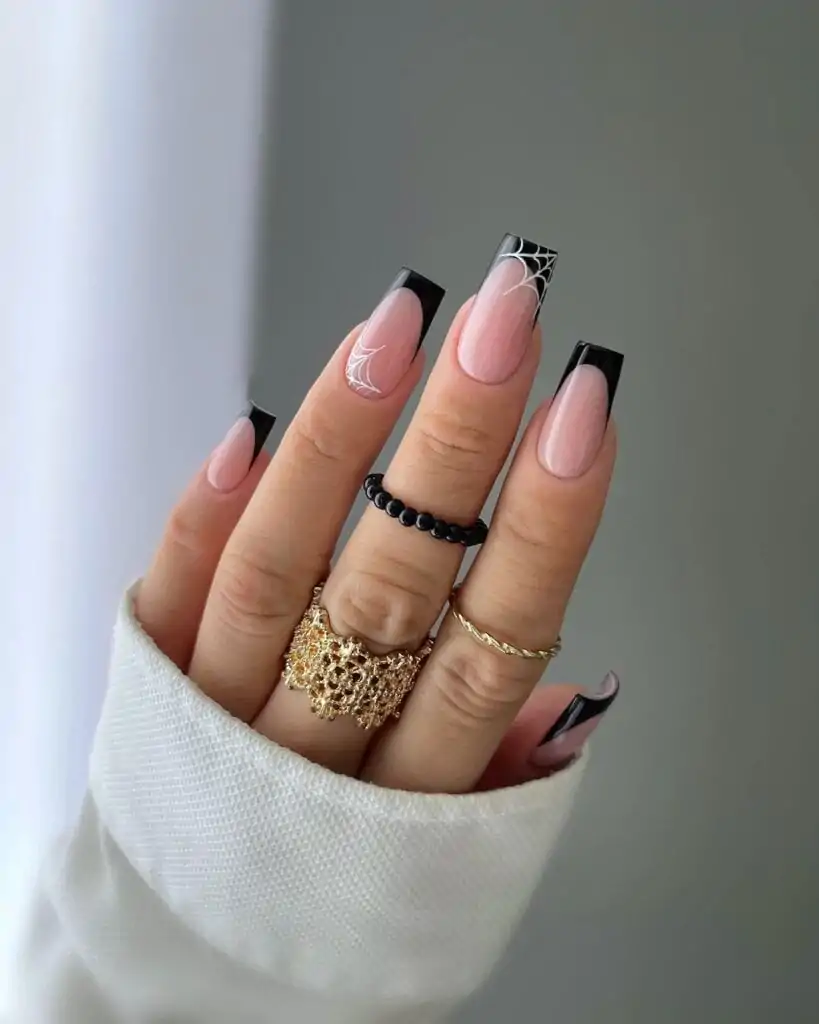 Black-French-Tip-Nails-with-Spider-Web