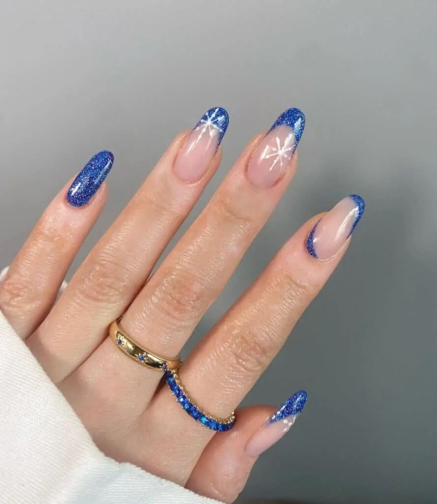 Blue Glitter French Tip Nails
