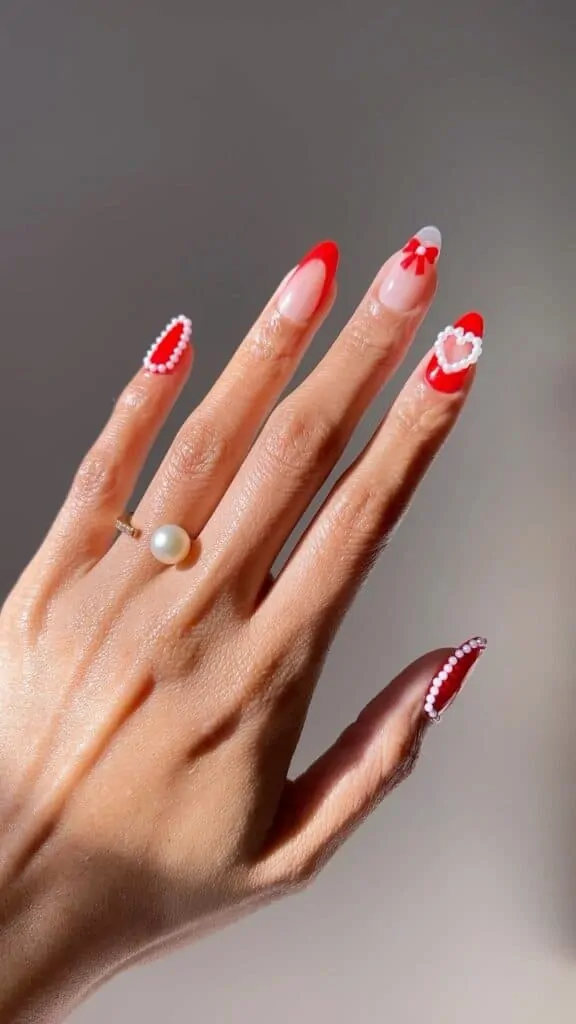 Bows-pearls-and-Hearts-Nail-Designs