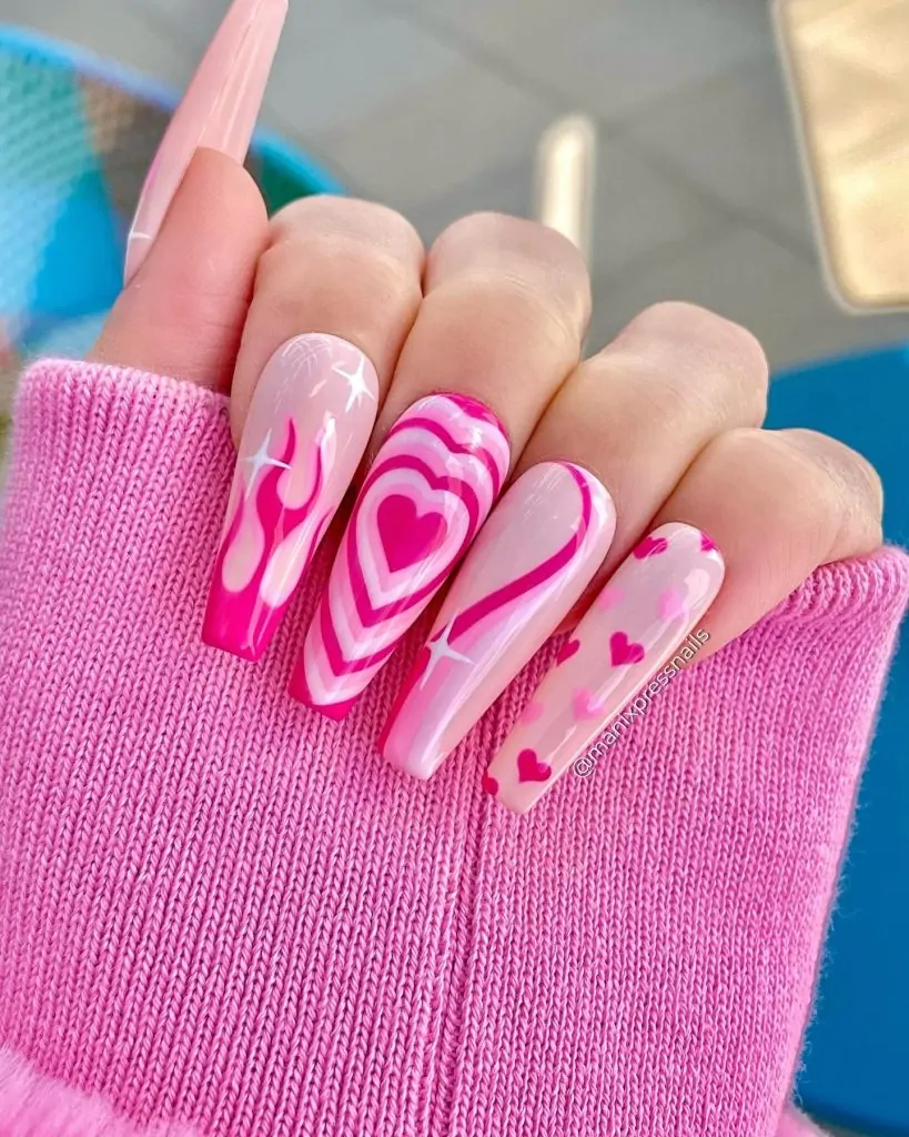 Cute Heart Long Coffin Nails