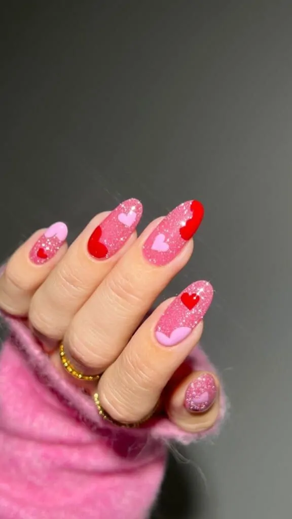 Glitter-Mix-and-Match-Heart-Nails