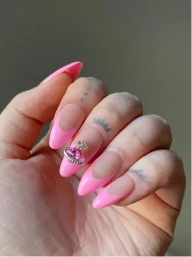 Pink-French-Tip-Charm-Press-On-Nails