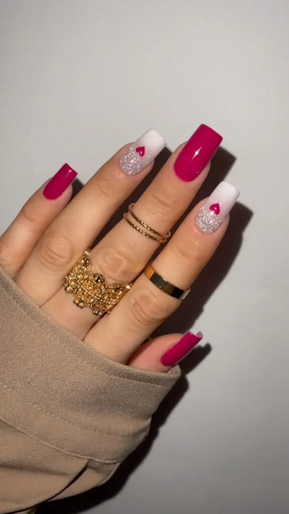 Pink-Glitter-Nails-with-Mini-Hearts-Touch